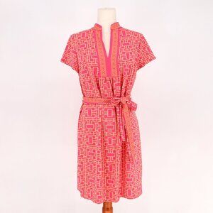 ELIZABETH MCKAY Geometric Print Belted Stretchy Dress Size M